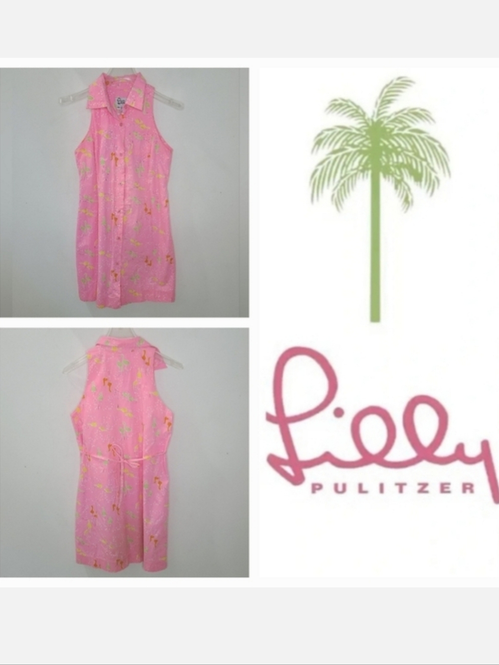 Lilly Pulitzer Vtg White Label Shirt Dress Pink Sandhill Crane 10 Classiccore